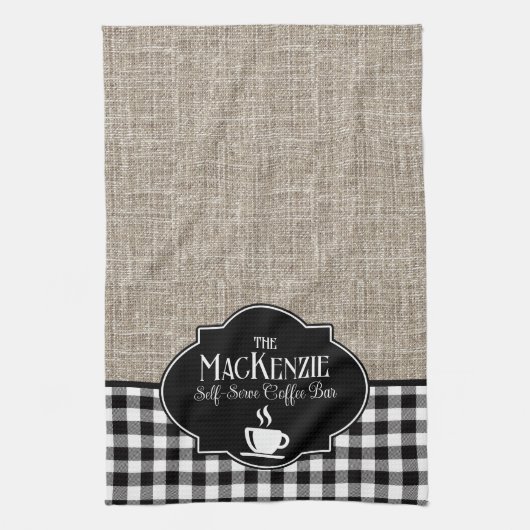 Burlap Black Buffalo Karo Personalisiert Geschirrtuch (Vertikal)