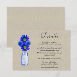 Burlap Blue Floral Mason Jar Wedding Details Begleitkarte