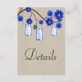 Burlap Blue Floral Mason Jars Wedding Details Begleitkarte (Vorderseite)