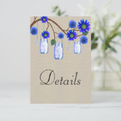 Burlap Blue Floral Mason Jars Wedding Details Begleitkarte (Stehend Vorderseite)