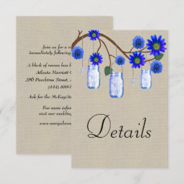 Burlap Blue Floral Mason Jars Wedding Details Begleitkarte