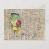 burlap boho feather Wildblume bohemian danke Postkarte (Vorderseite)