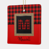 Burlap Buffalo Kariert Red Black Monogram Name Keramikornament (Links)