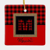 Burlap Buffalo Kariert Red Black Monogram Name Keramikornament (Vorderseite)