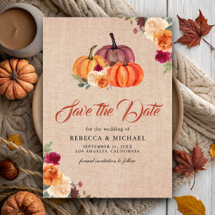 Burlap Burnt Orange Floral Pumpkin Wedding Save The Date