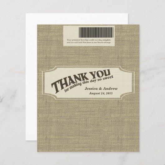 Burlap Candy Bar Wrapper Favor (Vorne/Hinten)