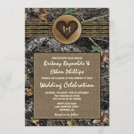 Burlap + Carved Heart Camouflage Wedding Einladung