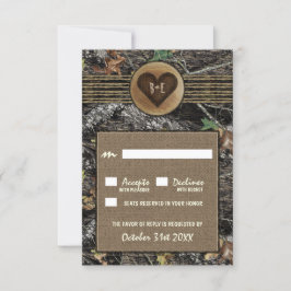 Burlap + Carved Heart Camouflage Wedding RSVP Card