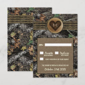 Burlap + Carved Heart Camouflage Wedding RSVP Card Karte (Vorne/Hinten)