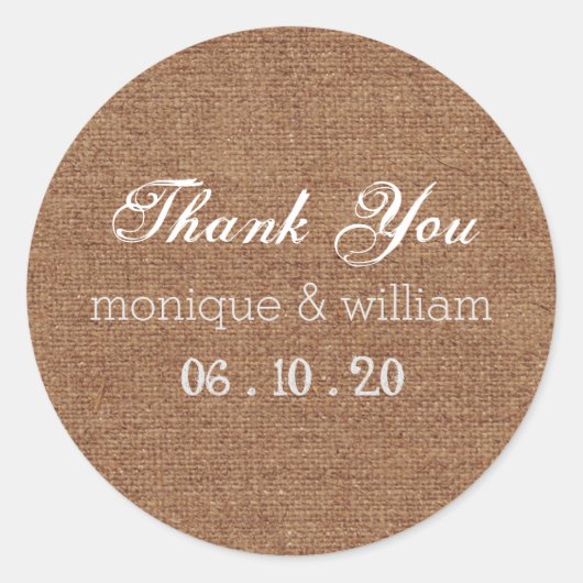 Burlap Chalk Blüh Wedding Danke Runder Aufkleber (Vorderseite)