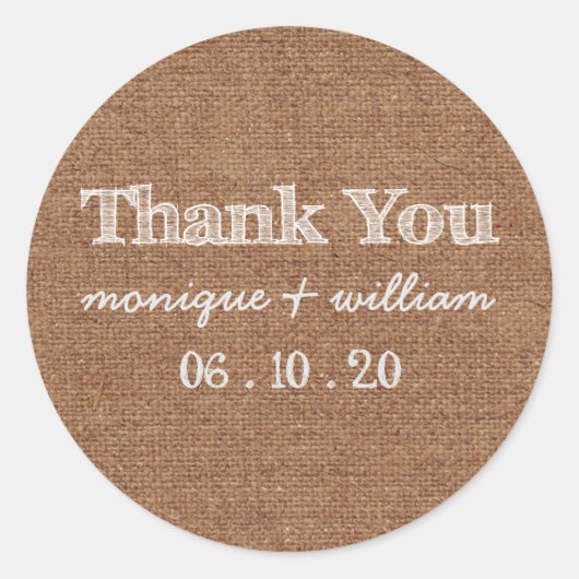Burlap Chalk Rustic Wedding Vielen Dank Runder Aufkleber (Vorderseite)