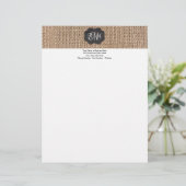 Burlap Chalkboard Look Triple Mit Monogramm Script Briefkopf (Stehend Vorderseite)