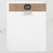 Burlap Chalkboard Look Triple Mit Monogramm Script Briefkopf (Vorne/Hinten)