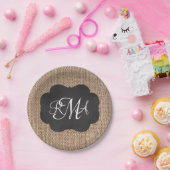 Burlap Chalkboard Look Triple Mit Monogramm Script Pappteller (Party)