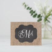 Burlap Chalkboard Look Triple Mit Monogramm Script Postkarte (Stehend Vorderseite)