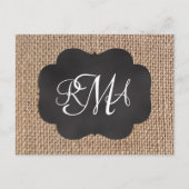 Burlap Chalkboard Look Triple Mit Monogramm Script Postkarte (Vorderseite)