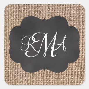 Burlap Chalkboard Look Triple Mit Monogramm Script Quadratischer Aufkleber