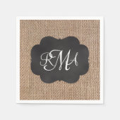 Burlap Chalkboard Look Triple Mit Monogramm Script Serviette (Vorderseite)