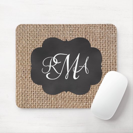 Burlap Chalkboard Look Triple Mit Monogramm Skript Mousepad (Mit Mouse)