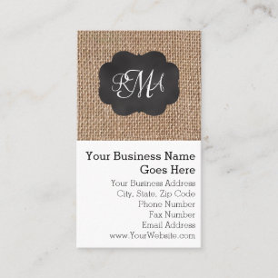 Burlap Chalkboard Look Triple Mit Monogramm Skript Visitenkarte