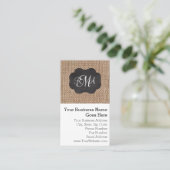 Burlap Chalkboard Look Triple Mit Monogramm Skript Visitenkarte (Stehend Vorderseite)