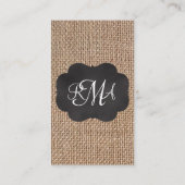 Burlap Chalkboard Look Triple Mit Monogramm Skript Visitenkarte (Rückseite)