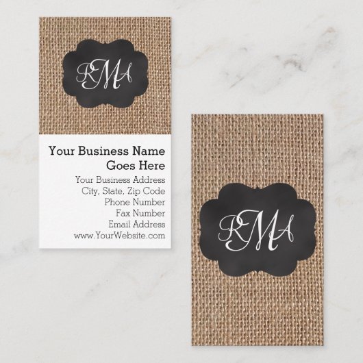 Burlap Chalkboard Look Triple Mit Monogramm Skript Visitenkarte (Vorne/Hinten)