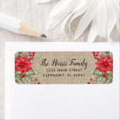 Burlap Christmas Poinsettia Holly Berry Label (Insitu)
