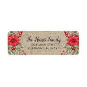 Burlap Christmas Poinsettia Holly Berry Label (Vorne)