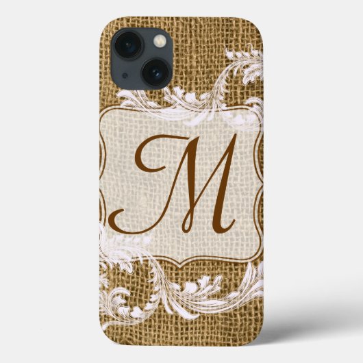 Burlap Country Lace Appli Girly Monogram IPAD Fall Case-Mate iPhone Hülle (Rückseite)