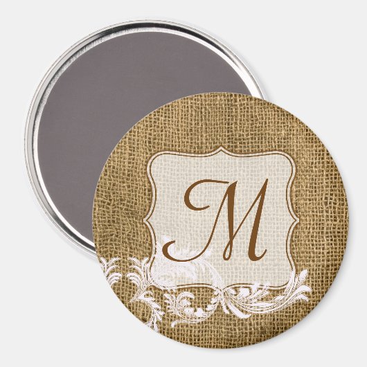 Burlap Country Lace Appliq Monogram Initial Magnet (Vorderseite/Rückseite)