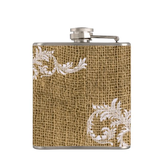 Burlap Country Lace Appliqu Monogram Whiskey Flask Flachmann (Rückseite)