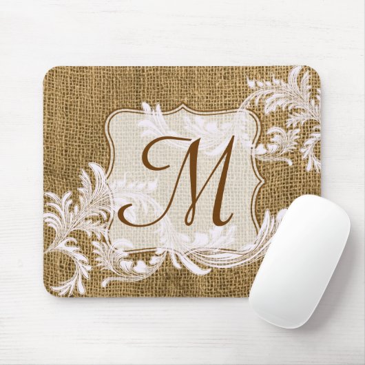 Burlap Country Lace Monogram Initial Mouse Pad Mousepad (Mit Mouse)