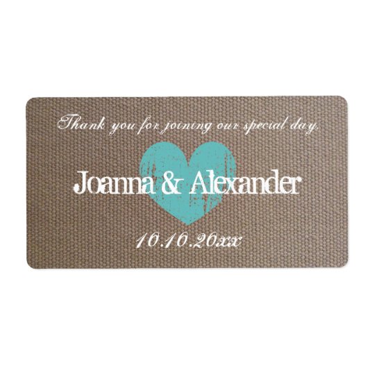 Burlap Country schicke Hochzeitswasser Flaschen Et (Vorne)