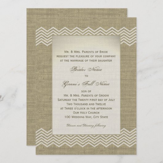 Burlap Country Wedding Einladung (Vorne/Hinten)