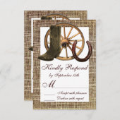Burlap Cowboy Boots Wagon Wheel Horseshoe UAWG RSVP Karte (Vorne/Hinten)