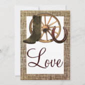 Burlap Cowboy Boots Wagon Wheel Horseshoe Wedding Einladung (Rückseite)