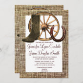 Burlap Cowboy Boots Wagon Wheel Horseshoe Wedding Einladung (Vorne/Hinten)