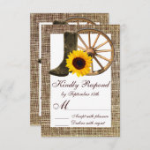 Burlap Cowboy Boots Wagon Wheel Sonnenblumen UAWG RSVP Karte (Vorne/Hinten)
