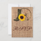 Burlap Cowboy Boots Wagon Wheel Sonnenblumen UAWG RSVP Karte (Rückseite)