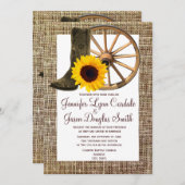 Burlap Cowboy Boots Wagon Wheel Sunflower Wedding Einladung (Vorne/Hinten)