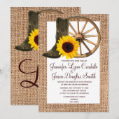 Burlap Cowboy Boots Wagon Wheel Sunflower Wedding Einladung (Vorne/Hinten)