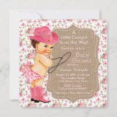 Burlap Cowgirl Baby Dusche Floral Calico Einladung (Vorderseite)
