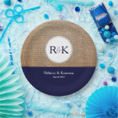 Burlap & Dark Blue Personalisiert Wedding Pappteller (Party)