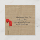 Burlap elegante Mohn Blume handgefertigte Geschenk Quadratische Visitenkarte (Rückseite)