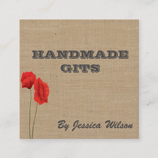 Burlap elegante Mohn Blume handgefertigte Geschenk Quadratische Visitenkarte (Vorderseite)