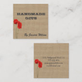Burlap elegante Mohn Blume handgefertigte Geschenk Quadratische Visitenkarte (Vorne/Hinten)