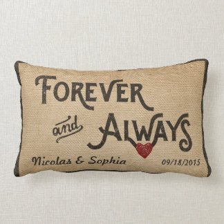 Burlap Forever Always Herz Hochzeit personalisiert Lendenkissen