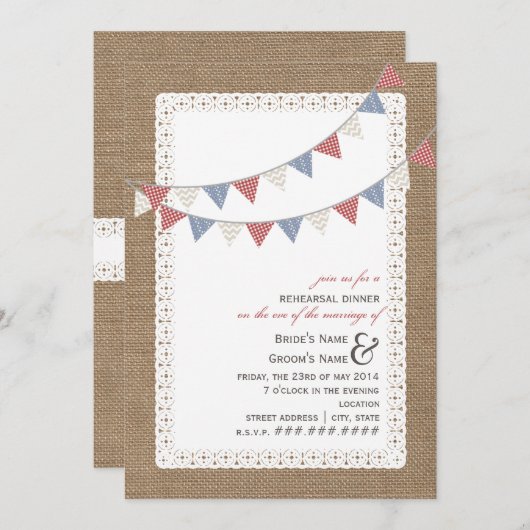 Burlap  Gemustert Bunting Probe Dinner Einladung (Vorne/Hinten)