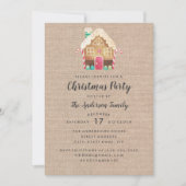 Burlap Gingerbrot House Weihnachtskarte Party Card Einladung (Vorderseite)